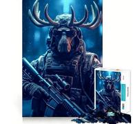 Soldier Moose Jigsaw Puzzle for Adults 1000 Pieces Memory Boost Group Play Pattern Assembly Xmas Surprise (38x52cm)