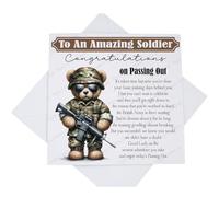 Soldier Passing Out Card, Uniform Bear Soldier Passing Out Parade Card for Him Her with Poem Verse TB5