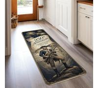 Soldier Runner Rug, Historical Celebratory Fireworks Scroll Anniversary Navy Low Pile Sponge Rectangle Floor Carpets Edge Binding for Kitchen Hallway Laundry Room Entryway Decor 2x5 Ft