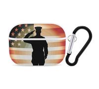 Soldier Saluting America Flag AirPods Pro 2 Case Cover, Shockproof Hard Shell Protective Case for Women Men, Compatible with Airpod Pro Case 2nd/1st Generation with Keychain-White