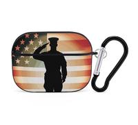 Soldier Saluting America Flag AirPods Pro 2 Case Cover, Shockproof Hard Shell Protective Case for Women Men, Compatible with Airpod Pro Case 2nd/1st Generation with Keychain-Black
