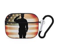 Soldier Saluting America Flag AirPods Pro Protective Case Cute Earphone Protective Covers with Keychain Ring - Compatible with AirPod Pro 2nd / 1st Generation