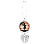 Soldier Saluting America Flag Car Hanging Ornament Rear View Mirror Pendant Lucky Presents Hanging Ornament Funny Car Pendant for Office Auto Home Decoration Silver-style