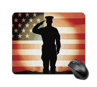 Soldier Saluting America Flag Mouse Pad Square Mouse Mat Non-Slip Rubber Base Mousepad Wireless Mice Mat for Gaming, Office & Home, Waterproof Mouses Mats for Laptop/Desktop 25 * 30cm