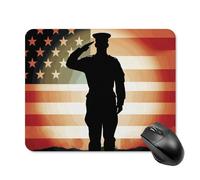 Soldier Saluting America Flag Mouse Pad Square Mouse Mat Non-Slip Rubber Base Mousepad Wireless Mice Mat for Gaming, Office & Home, Waterproof Mouses Mats for Laptop/Desktop 20 * 25cm