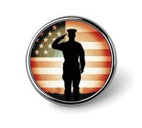 Soldier Saluting America Flag Round Badge Cute Enamel Lapel Pin Brooches Button Pin Personalized Clothing Decoration Unisex Badge Holder Hats Bags Shirts Decor