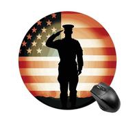 Soldier Saluting America Flag Round Mouse Pad Cute Small Computer Mouse Mat Non-Slip Rubber Base Gaming Mousepad for Wireless Mouse, Gaming, Office, Laptop, Women, Men