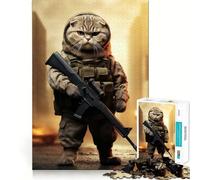 Soldier Scottish Fold Cat Jigsaw Puzzles 1000 Piece for Teenagers Fine Logic Toy Easy Leisure Neat Edge Festival Gift (38x52cm)
