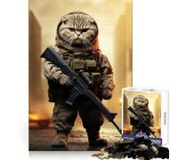 Soldier Scottish Fold Cat Jigsaw Puzzles for Teenagers 1000 Piece Recall Upgrade Calm Relax Clear Cut Art Collection Piece (50x75cm)