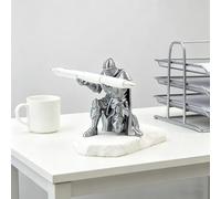 Soldier Shield Knight Decor Statue Pen Holder Base for Desk, Desktop Organizer Pencil Stand Display for Office, School, Home, as Gift for Men Father (Silver)