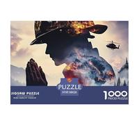 Soldier Silhouette Jigsaw Puzzle for Adults 1000 Piece Jigsaw Puzzle Helicopter War Scene Paper for Relaxation Focus Home Gift 38x26cm/1000pcs