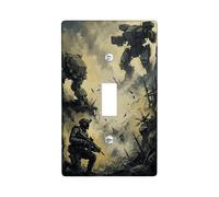Soldier Single Light Switch Cover Plate, Military Futuristic Mech Destruction N/a Black Plastic Standard Size Decorative Wall Plates for New Apartment Home Bedroom Office Decor (Single)