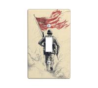 Soldier Single Light Switch Cover Plate, Military Vintage Flag Smoke None Red Plastic Standard Size Switch Plate Decorative for Bedroom Bathroom Kitchen Entrance Decor (Single)