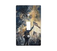 Soldier Single Light Switch Cover Plate, Patriotic Historic Fireworks Flags Independence Day Blue Plastic Standard Size Switch Plate Decorative for Home Living Room New Apartment Decor (Single)