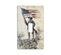 Soldier Single Light Switch Cover Plate, Vintage Patriotic Flag Rifle Independence Brown Plastic Standard Size Decorative Wall Plates for Bedroom Bathroom Kitchen Entrance Decor (Single)