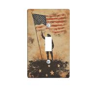 Soldier Single Light Switch Cover Plate, Vintage Patriotic Flag Stars Independence Day Red Plastic Standard Size Switch Plate Decorative for Bedroom Bathroom Kitchen Entrance Decor (Single)