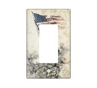 Soldier Single Rocker Light Switch Cover, Vintage Patriotic Flag Rifle Independence Brown Plastic Standard Size Decorative Wall Plates for New Apartment Home Bedroom Office Decor