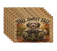 Soldier Theme Fall Havanese Dog Placemats Set of 6, 12x18 Inch, Autumn Pumpkin Maple Leaf 6Pcs Soft Table Mats for Home Dinning, Cool Holiday Party Kitchen Print Pattern Decor