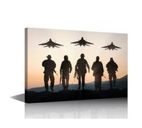 Soldier Wall Art Aviation Poster Military Large Canvas Wall Art Fighter Jet Picture Contemporary Modern Artwork Pictures Wall Art for Living Room Bedroom Decorations Framed Ready to Hang 18x12in