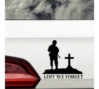 Soldier Waterproof Sticker - Military Decal - Army Silhouettes - Use on Cars, Laptops, Walls, Windows, Service Gifts (Lest We Forget, Black)