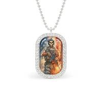 Soldier with A Skull Mask Rectangle Pendant Necklace Silver Women Jewelry Alloy Keychain Tag Jewelry