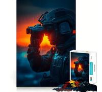 Soldier with Binoculars at Sunset 1000 Piece Jigsaw Puzzles for Adults Teenagers Solid Logic Toy Quiet Fun Precision Cut Santa Wish Pick (38x26cm)