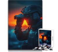 Soldier with Binoculars at Sunset 1000-piece Jigsaw Puzzles Mindful Learning Fun Game Unique Gift for Joyful Celebrations Size 38x52cm