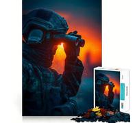 Soldier with Binoculars at Sunset 1000-piece Puzzle for Teenagers Mind Exercise Toy Mind Calm Design Assembly Cherished Gift (38x26cm)