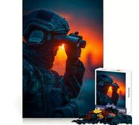 Soldier with Binoculars at Sunset Jigsaw Puzzles for Adults1000 Piece Brain Teaser Home Leisure Image Assembly Birthday Gift (38x52cm)