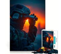 Soldier with Binoculars at Sunset Jigsaw Puzzles for Adults1000 Piece Brain Teaser Home Leisure Image Assembly Birthday Gift (38x52cm)