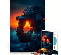 Soldier with Binoculars at Sunset Jigsaw Puzzles for Adults1000 Pieces Smart Game Quiet Calm Pattern Assembly Amazing Present (50x75cm)