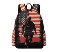Soldier with U.S.A Flag Casual Travel Daypack with Side Pocket Lightweight Laptop Backpack 16.5 Inch Business Work Bag