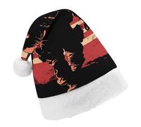 Soldier with U.S.A Flag Funny Christmas Santa Hat Unisex Classic Xmas Holiday Hats for Festive Party Decoration