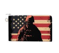 Soldier with U.S.A Flag Funny Coin Purse Portable Zipper Change Multifunctional Pouch Bag Gift for Men Women