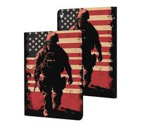 Soldier with U.S.A Flag Funny Tablet Cases Multi-Viewing Angels Trifold Stand Case Compatible with iPad Series