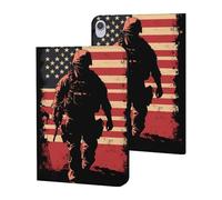 Soldier with U.S.A Flag Funny Tablet Cases Multi-Viewing Angels Trifold Stand Case Compatible with iPad Series