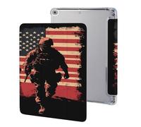 Soldier with U.S.A Flag Funny Tablet Cases Pen Holder Trifold Stand Protective Cover Compatible with iPad Series