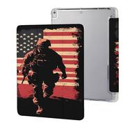 Soldier with U.S.A Flag Funny Tablet Cases Pen Holder Trifold Stand Protective Cover Compatible with iPad Series
