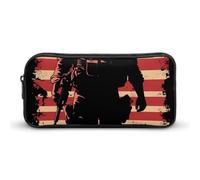 Soldier with U.S.A Flag Large Pencil Case Pouch Multifunctional Office Storage Pocket Makeup Bag with Zipper
