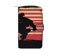 Soldier with U.S.A Flag Leather Bifold Organizer Wallet with Zipper Pocket Multifunctional Credit Card Holder