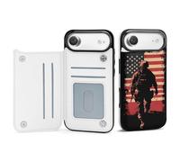 Soldier with U.S.A Flag Leather Wallet Case Compatible with iPhone 17/17 Air/17 Pro/17 Pro Max Printed Flip Protective Cover