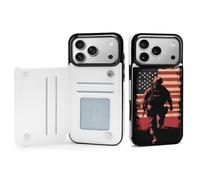 Soldier with U.S.A Flag Leather Wallet Case Compatible with iPhone 17/17 Air/17 Pro/17 Pro Max Printed Flip Protective Cover