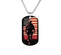 Soldier with U.S.A Flag Memory Necklace Jewelry Hip Hop Chain Pendant Statement Necklaces for Men Women 23.6in（60cm）