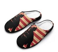 Soldier with U.S.A Flag Men's Cotton Slippers Indoor House Shoes Warm Gift for Travel Bedroom Hotel 9-10（42-43）