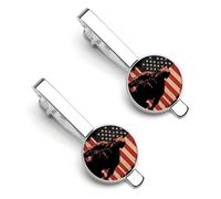 Soldier with U.S.A Flag Men's Round Metal Tie Clip 1Pair Classic Tie Bar Jewelry Gift for Daily Business Anniversary