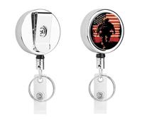Soldier with U.S.A Flag Metal Retractable Keychain with Key Rings Reel Badge Holder Clips for Conferences Office