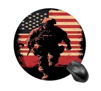 Soldier with U.S.A Flag Printed Round Mouse Pad Personalized Rubber Base Computer Mousepad for Office Laptops