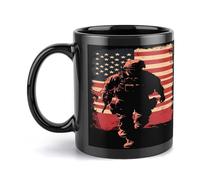 Soldier with U.S.A Flag Reusable Ceramic Cup Funny Coffee Mug Printed Tea Cups 330ml Birthday Gift for Home Work Kitchen