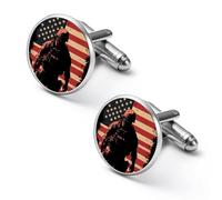 Soldier with U.S.A Flag Round Classic Cufflinks Metal Cuff Links for Men Suit Shirts Accessories Anniversary Birthday Gift 1.7cm