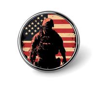 Soldier with U.S.A Flag Round Metal Badges Decorative Brooches Fashionable Lapel Pin for Hat Backpack Clothing
